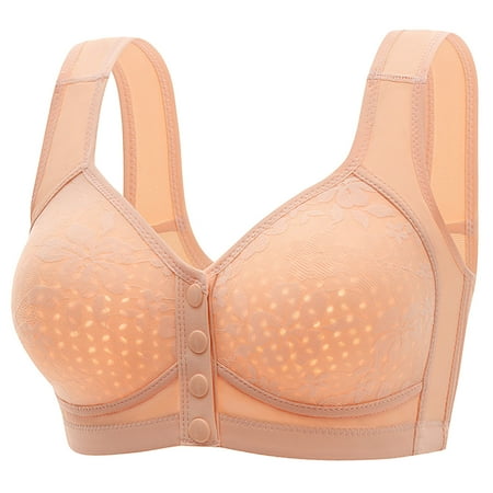 UTSJKR Women s Front Closure Wireless Bra Adjustable Straps Comfort Support Full Coverage Bras for Large Bust Breathable Sleep Bras Beige S