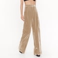 thumbnail image 4 of Dyfzdhu Women Velvet Pants Trendy Solid Color Pleuche Wide Leg Pants Loose Trousers Beige, 4 of 9
