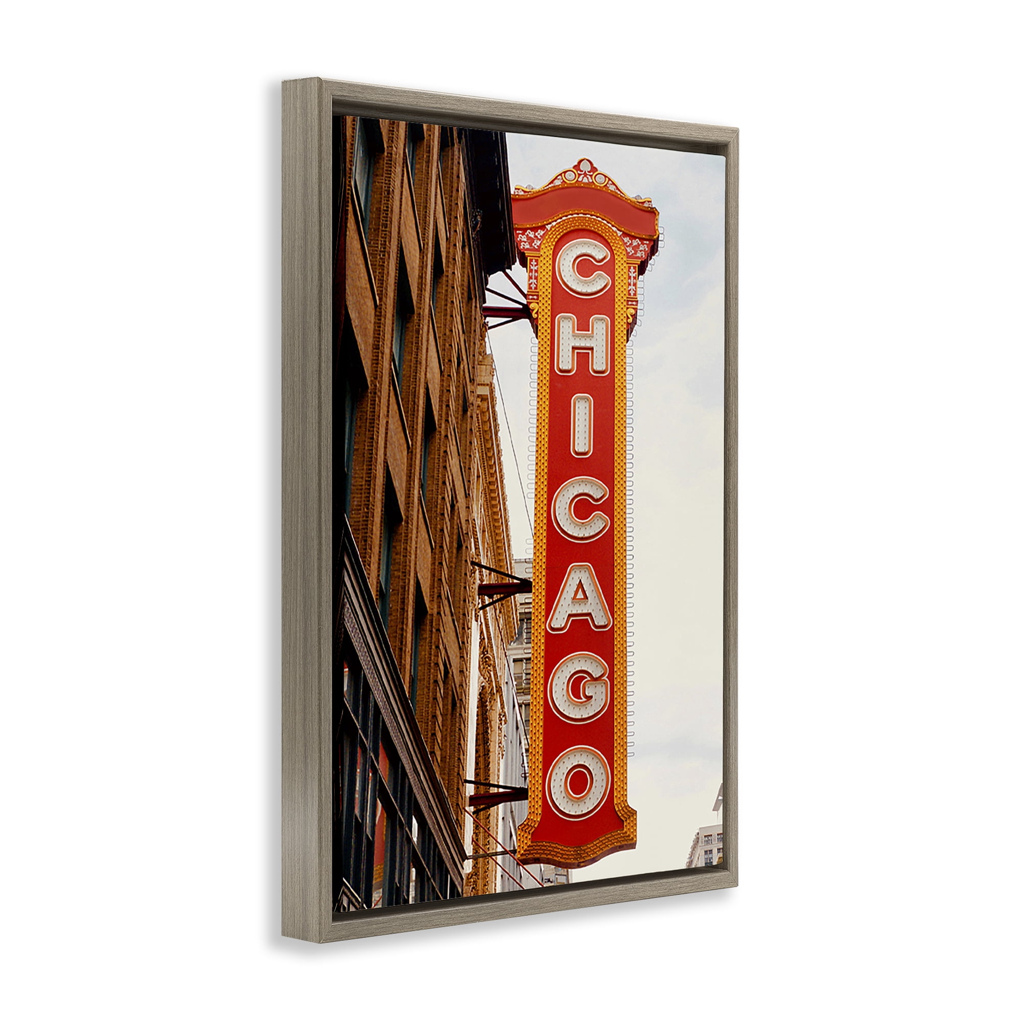 Stupell Industries Chicago City Sign Cities & Countries Photography Brown Floater Framed Canvas Art Print Wall Art, 21 x 31