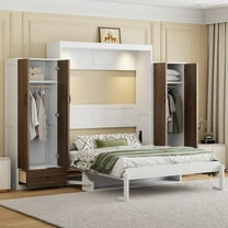 Full Size Murphy Bed with Storage & Desk - White