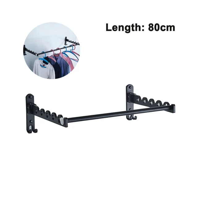 Perchero para colgar ropa montado en la pared, soporte para colgar ropa montado en la pared de acero inoxidable con brazo oscilante, juego de 2 (con varilla)