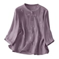 thumbnail image 2 of Dpjklzsn Women's Cotton Linen Embroidered Blouse, 3/4 Sleeve Button Down Shirt, Loose Fit Casual Summer Top, 2 of 9
