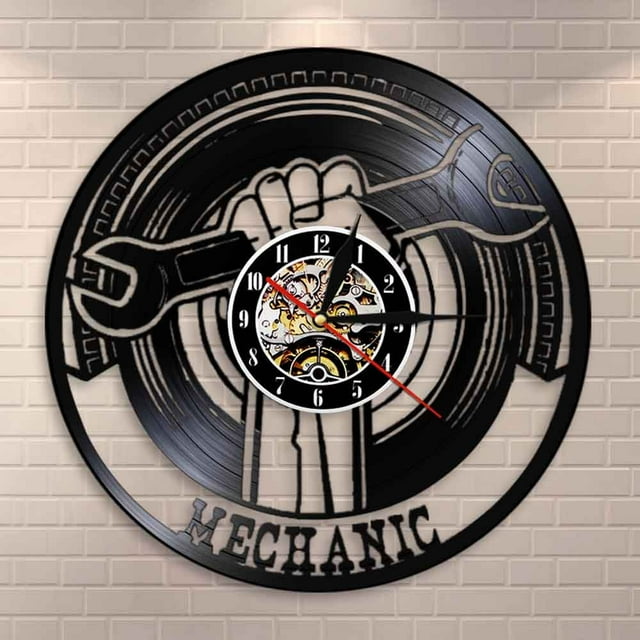Garage Decorative Vinyl Record Wall Clock Modern Mechanic Tools Car Service Wall Decor Wrench Wall Clock Gift For Repairman