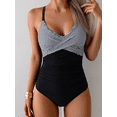 thumbnail image 3 of NICELF One Piece Swimsuit Women, Tummy Control Womens Swimsuits with Striped V-Neck Front Cross, Bathing Suit for Women 2026, Black Stripe, 3 of 7