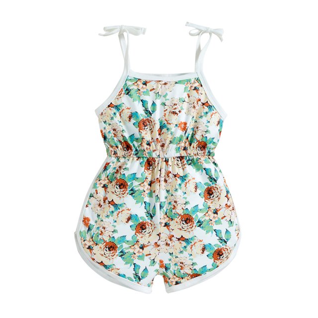 Gibobby Mono Bombachos sin mangas para niñas pequeñas con estampado floral, ropa de mono con tirantes(Verde, 18-24 Meses)