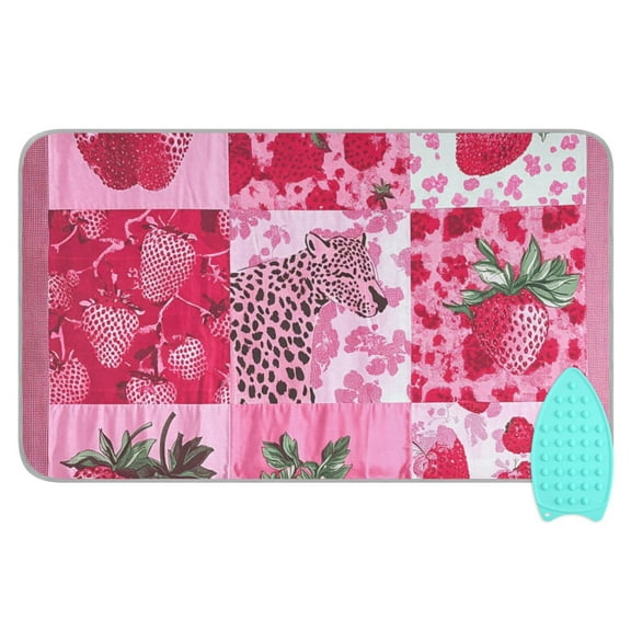 Pink Cheetah Strawberries Ironing Board Covers Heat Resistant Ironing Pad Mat Portable for Travel Washer Dryer Table