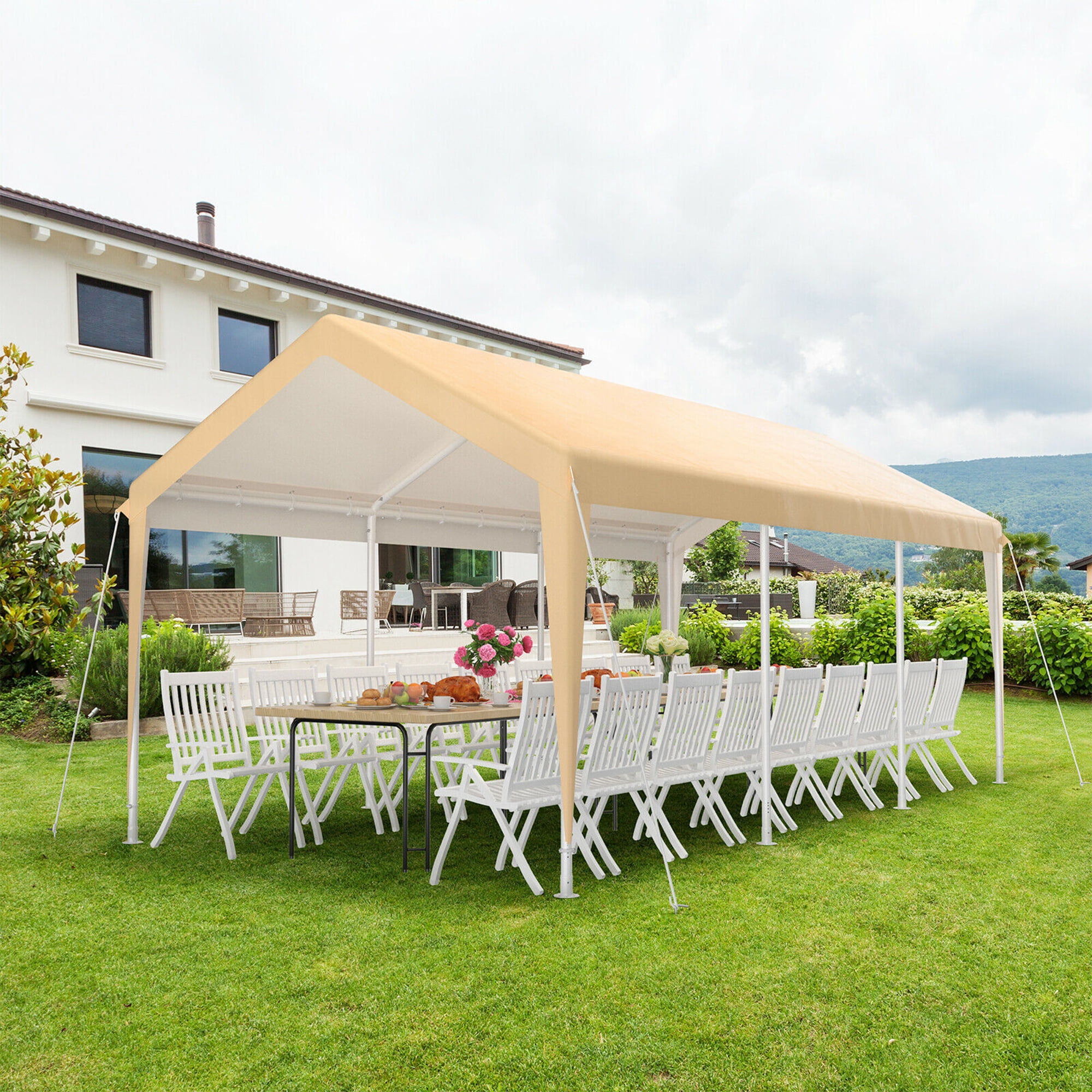 Gymax 10x20 ft Heavy-Duty Steel Carport Car Canopy Shelter Sidewalls Tent Garage