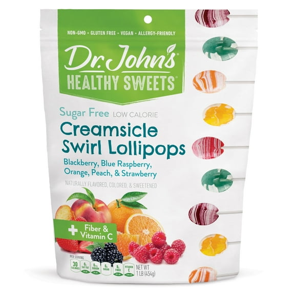 Dr. John's Healthy Sweets Lollipops Sugar Free Creamsicle Swirl Oval 150 Count 2.5 LB