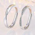 thumbnail image 3 of Anillo de plata de ley 925 para mujer y hombre, anillos sencillos para pareja, anillo de eternidad ajustable, anillo de aniversario, anillo de boda, regalos de joyería, 2 piezas, con joya, 3 of 5