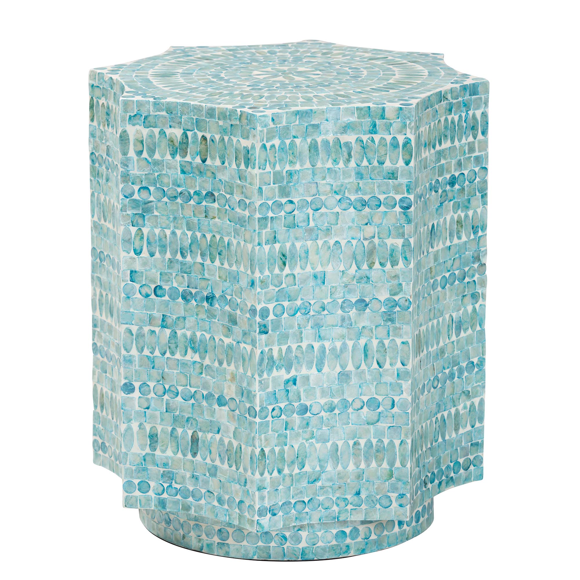 Baxton Studio Olesia Mother of Pearl BOHO End Table, Blue