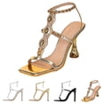 thumbnail image 6 of Women's Stiletto High Heel Sandals Sparkly Rhinestone Strappy Gladiator Sexy Pointed Open Toe Dressy Shoes Rose Gold Size 7, 6 of 6