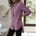 thumbnail image 6 of Mandarin Stand Collar Full Button Up Roll Tab Sleeve Chest Pocket Asymmetric High Low Hem Crinkle Cotton Linen Shirt for Women Spring Summer Casual Office Wear, 6 of 9