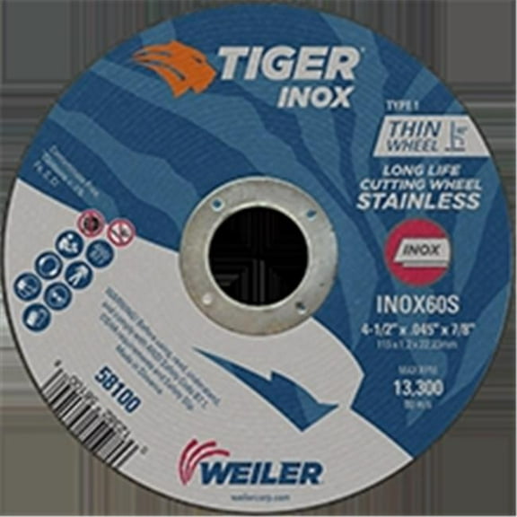 Tiger™ Inox Thin Cutting Wheel, 4-1/2 in Diameter, .045 in Thick, 7/8 in Arbor Pack of 25