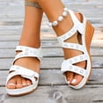 thumbnail image 3 of Sandales à Plateforme pour Femmes à Bout Ouvert avec Bride Ajustable, Slingback, Sandale Compensée, Semelle Intérieure Coussinée Confortable, Chaussures de Marche Blanches Taille 7, 3 of 9