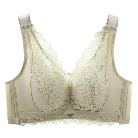 Gnurob Saving Minimizer Bras for Women Full Coverage Bralettes No Underwire Bra Plus Size Lifting Lace Bralette for Heavy Breast Deals Green 34/75B