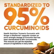 Turmeric Curcumin Supplement - 2000mg Organic Turmeric & 400mg Organic Ginger per Serving - 95% Curcuminoids & BioPerine Black Pepper for Best Absorption & Joint Support, Bottled in USA - 60 Capsules