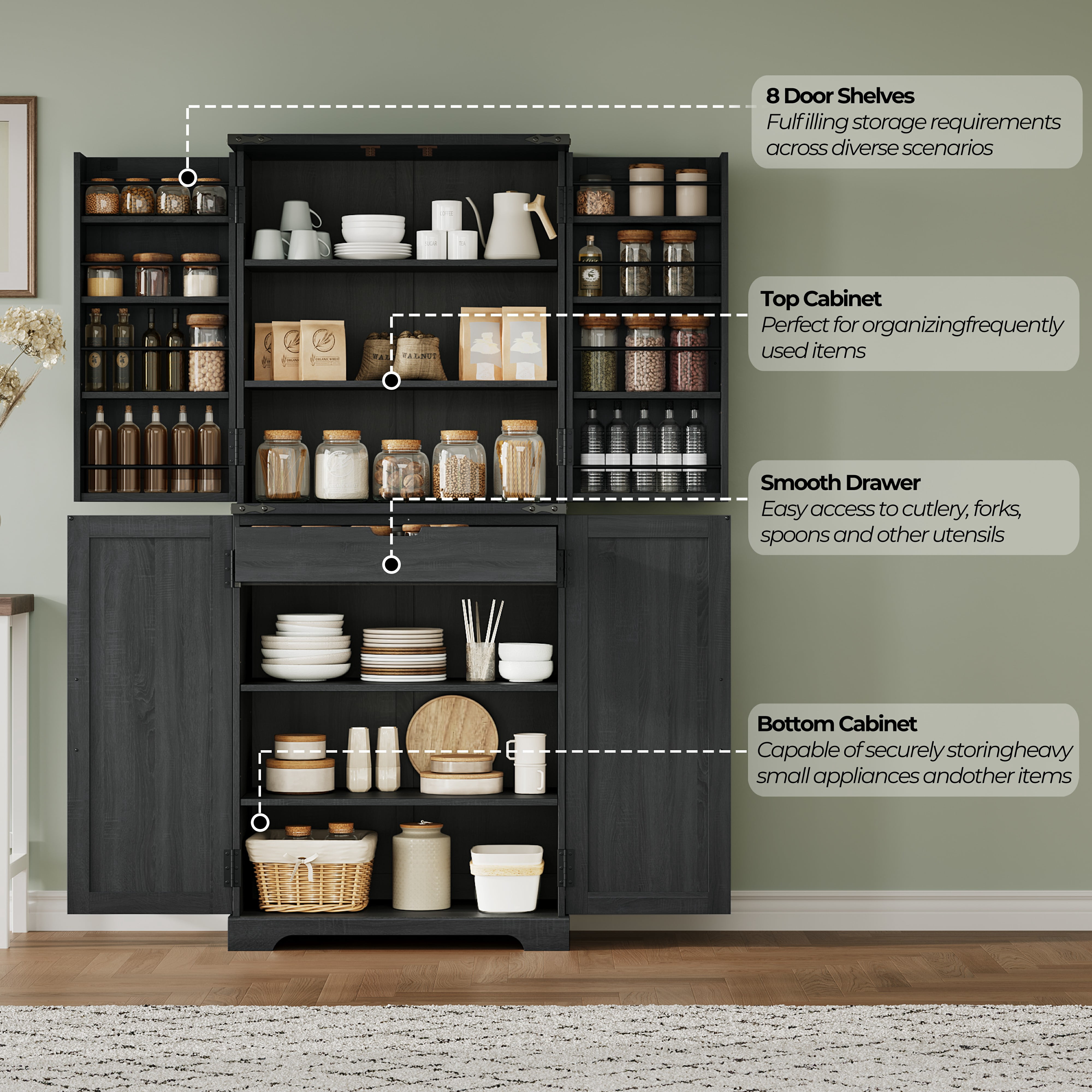 IFMUST 72" Pantry Cabinet Kitchen Food Storage Cabinet Kitchen Larder Cupboard For Kitchen Restaurant Living Room Bathroom