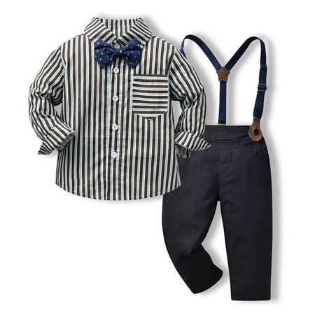 

THE WILD Casual Pretty Toddler Baby Boys Gentleman Bow Tie Solid T-Shirt Tops+Suspender Pants Outfits