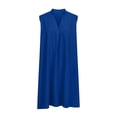 thumbnail image 3 of Sakmal Summer Dresses Mid-Length V-Neck Blue Sleeveless Solid Comfy Loose Fit Shift Dress, 3 of 5