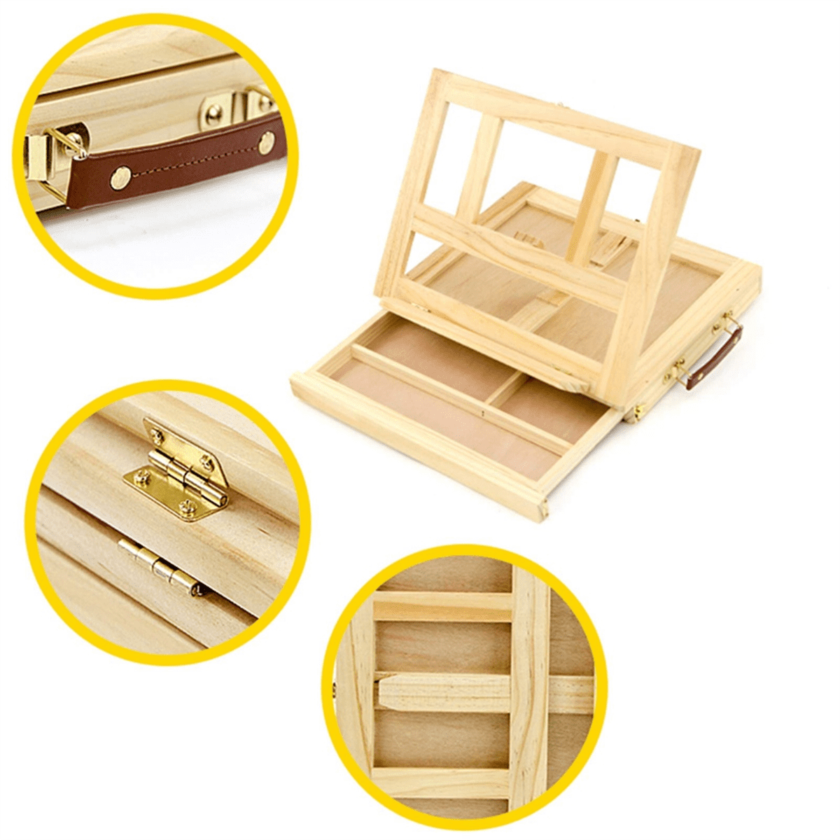 Portable 4 Adjustable Gears Drawer Style Beech Tabletop Easel Burlywood Portable Art Case for Beginners & Adults