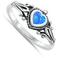 thumbnail image 4 of CHOOSE YOUR COLOR Heart Love Blue Simulated Opal Ring .925 Sterling Silver Band CZ Female Size 4, 4 of 4