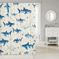 thumbnail image 2 of Manfei Vintage Ocean Shark Shower Curtain 72Wx84L, Starfish Bathroom Shower Curtain, Cream Navy, 2 of 5