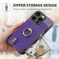 thumbnail image 6 of Decase Wallet Case for iPhone 12 Mini,Shockproof Rugged Phone Cover With 360° Rotatable Ring Kickstand & Back Zipper Card Pocket Cloth Fabric Hybrid PU Leather,for Women Men - Purple, 6 of 7