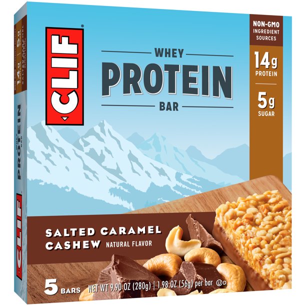 CLIF Whey Protein Bars Salted Caramel Cashew 1.98 Ounce Snack Bars