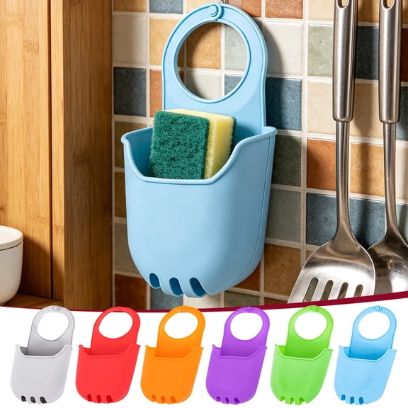 Beautynvta Wall-Mounted Kitchen Sink Caddy, Plastic Drainage Basket, No-Drill Sponge and Brush Holder for Kitchen Organization