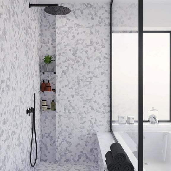 Apollo Tile   5 Pack White and Gray 11-in. x 11-in. River Pebbles Polished Marble Mosaic Tile (4.20 Sq ft/case)