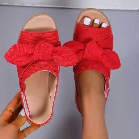 

Homadles Women s Open Toe Espadrille Platform Sandals- Fish Mouth Thick Sole Bowknot Dressy Sandals Red Size 9