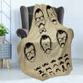 thumbnail image 4 of Geek Soft Flannel Fleece Throw Blanket, Male Face Silhouettes Showing Types of Moustaches and Haircuts Image, Cozy Plush for Indoor and Outdoor Use, 50" x 70", Eggshell Beige and Black, by Ambesonne, 4 of 5