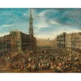 thumbnail image 2 of Flemish School 18x15 Gold Ornate Wood Frame and Double Matted Museum Art Print Titled - A Market Scene on the Grand Place in Brussels (circa 1670), 2 of 4