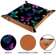 thumbnail image 3 of Women Girls Leather Square Dish Trinket Plate Jewelry Tray, Neon Flying Butterflies Pattern Mothers Day Birthday Gift, 3 of 6