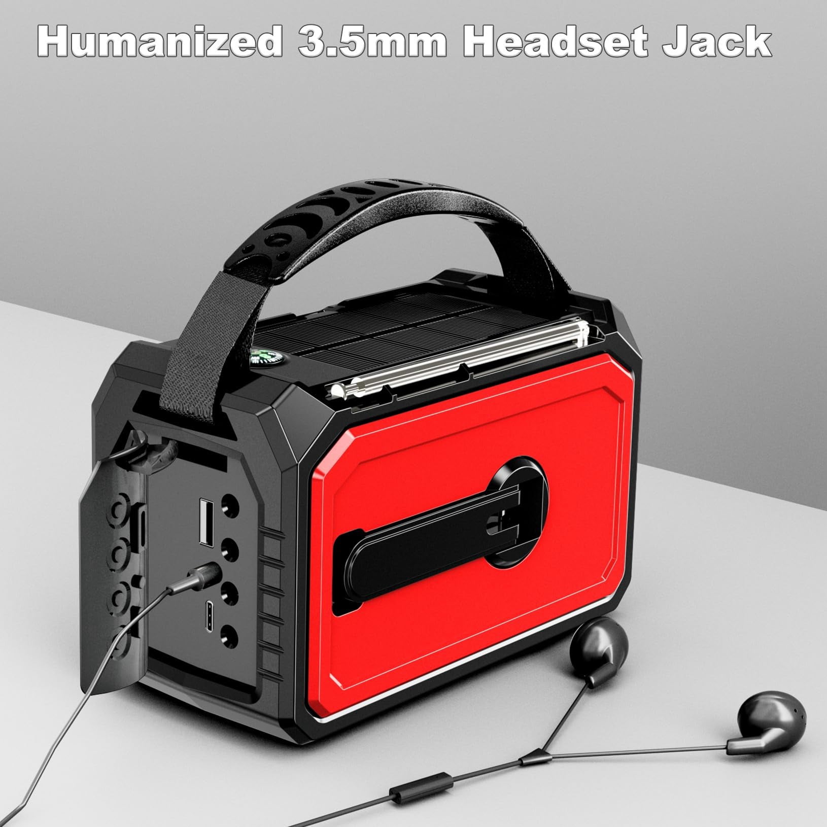 16000mah Hand Crank Emergency Weather Radio With Wireless  59200mwh Noaa Am Fm Solar Flashlight Cell Phone Reading Lamp Compass Sos For Camping And (red)