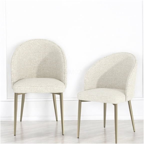 White Fabric Side Chairs, Set of 2, Upholstered Dining Chairs with Metal Legs for Kitchen, Dining Room, Comfortable Armless Chairs