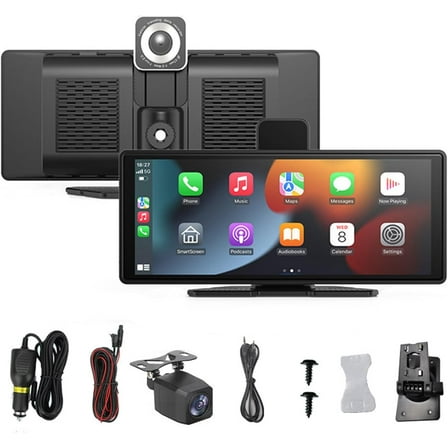 Carvera Smart 10.26" Carplayss & Dual-Dash Cam System, Portable Carplayss Screen for Car, 4K HD Car Stereo Touch Screen (Standard Set – Dashboard Mount (Upgraded Set–Standard Set Mount Bracket)