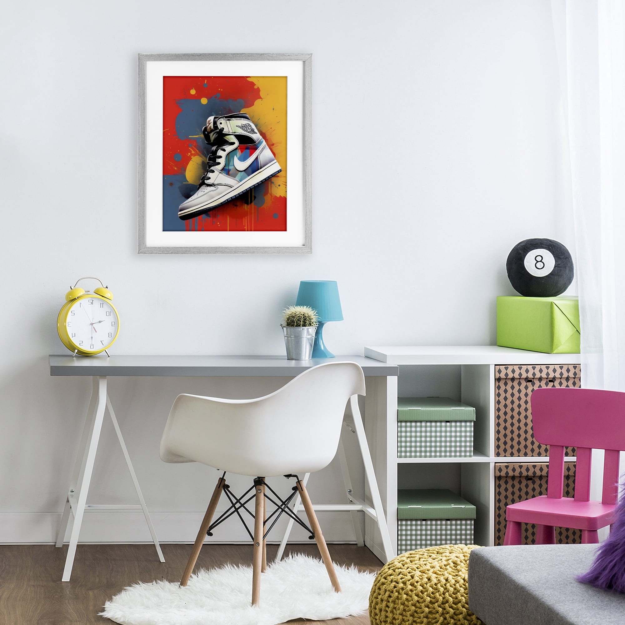 Stupell Industries Shoe With Colorblock Background Gray Framed Print Under Glass, design by Creative Studio