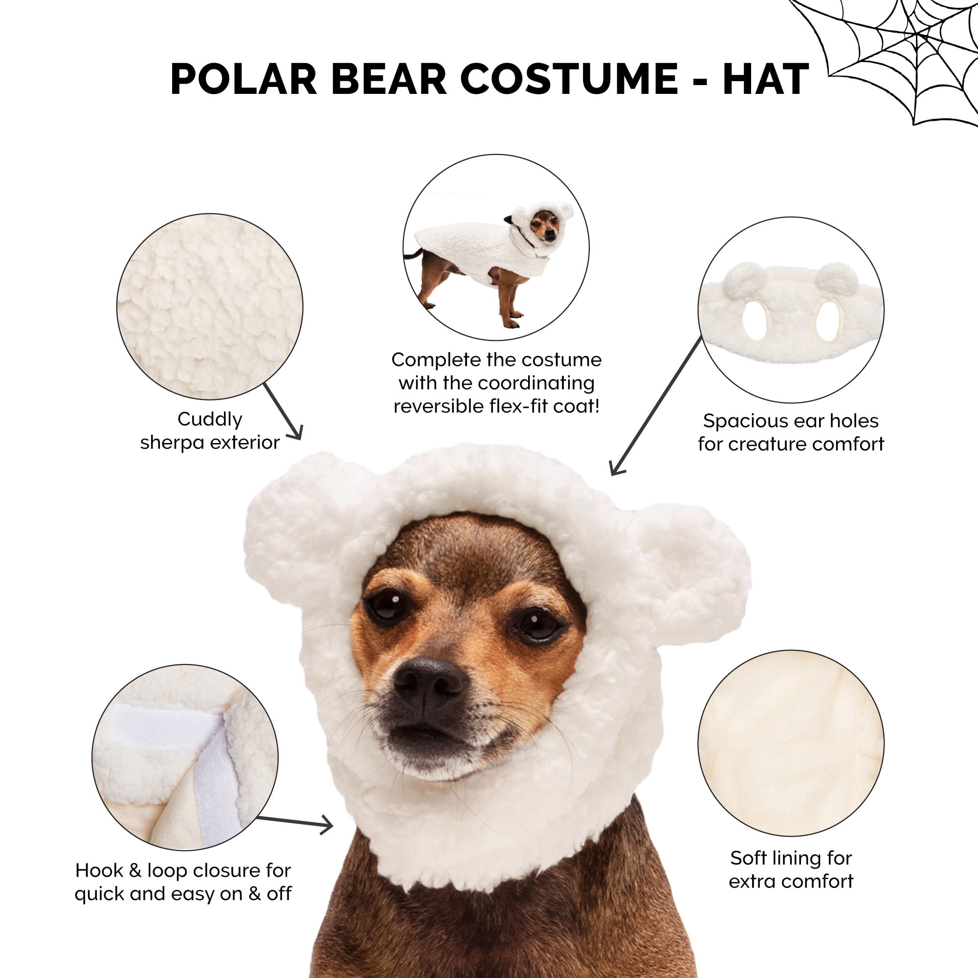 FurHaven Flex-Fit Pet Costume Hat for Dogs - Polar Bear, XS-S