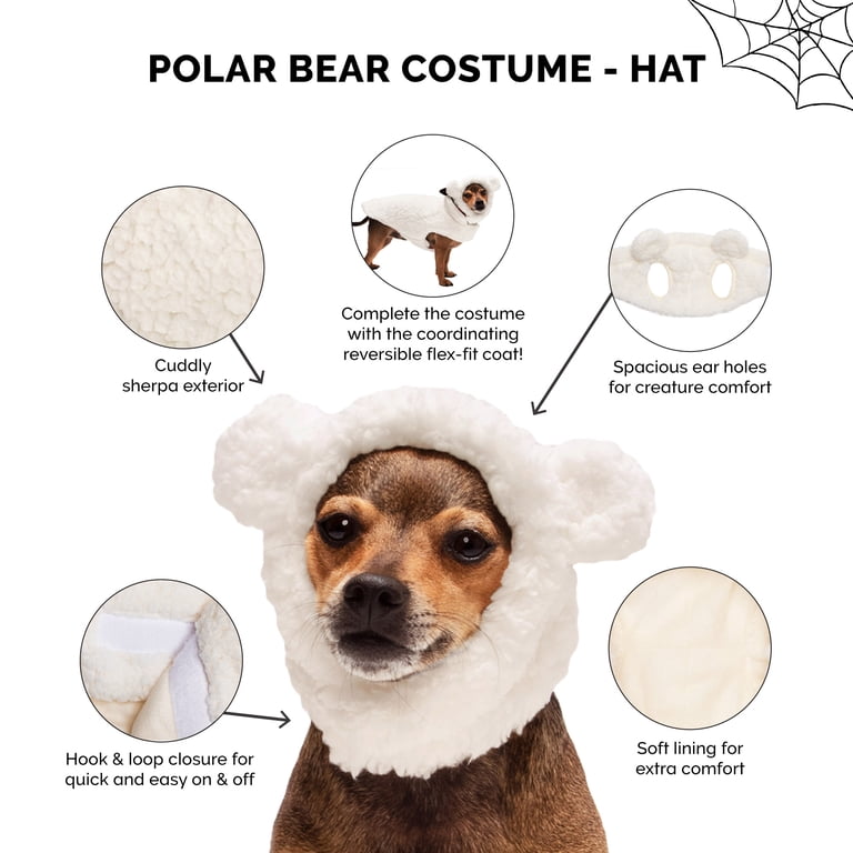 FurHaven Flex-Fit Pet Costume Hat for Dogs - Polar Bear, XS-S