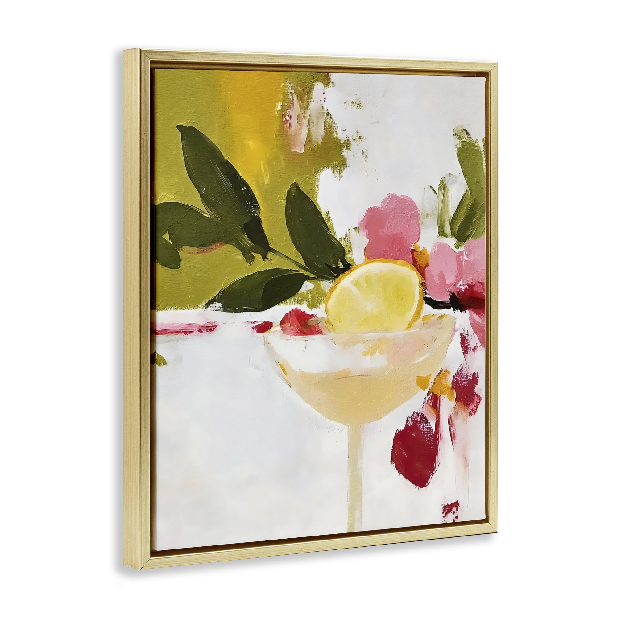 Stupell Industries Red & Pink with Lemons Gold Framed Floater Canvas Wall Art, design by Riley B