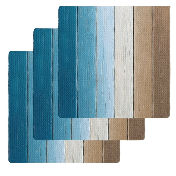Blue Brown Ombre Kitchen Dish Towels for Drying Dishes Set of 3, Vintage Country Wooden Waffle Weave Microfiber Hand Tea Bathroom Towels Quick Dry & Absorbent Towel 12x12