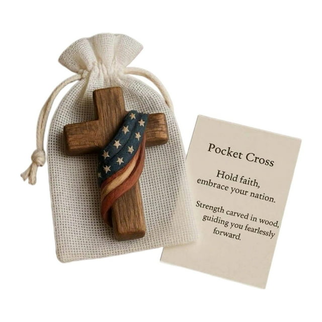 Cruz de madera con tarjeta de oración, tamaño de la palma de la mano, coleccionable, para escritorio o hogar. Cruz de madera para sostener. con estrella