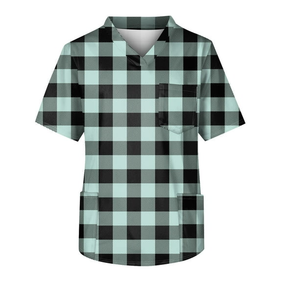 Unisex Plaid Scrub Top Comfortable, Durable, and Stylish Medical Uniform for Healthcare Professionals
