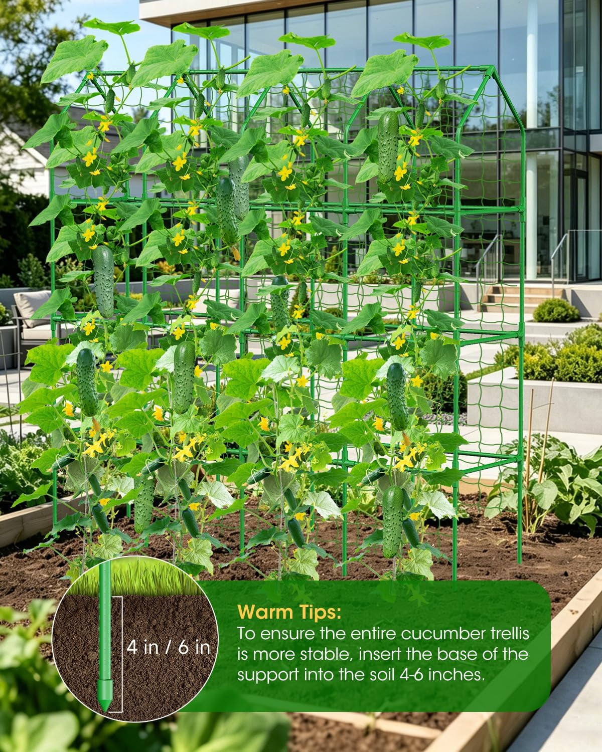 65" Cucumber Trellis for Climbing Plants Outdoor, Metal Garden Trellis for Raised Bed, Plant Support Structures with Netting for Cucumbers Tomatoes Beans Peas (67 * 17 * 65inch(L*W*H), Trellis)