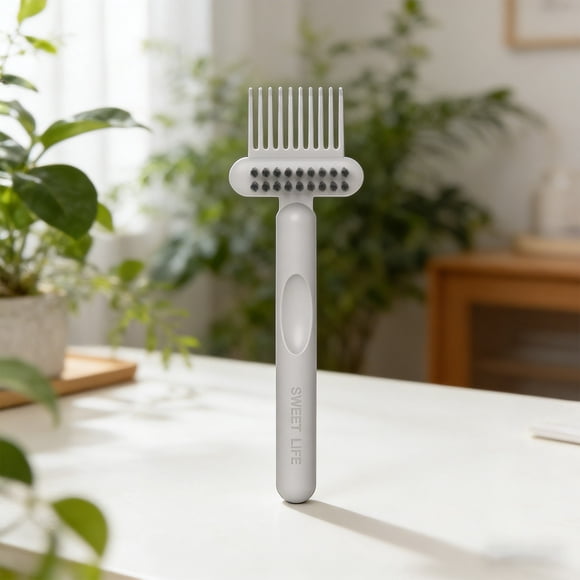 Outil de Nettoyage pour Brosse à Cheveux - Peigne Nettoyant 2-en-1 Double Face avec Cure-Pointe à Poils, Prise Ergonomique pour Enlever les Débris Capillaires et l'Accumulation de Produits, Gris, JKODE