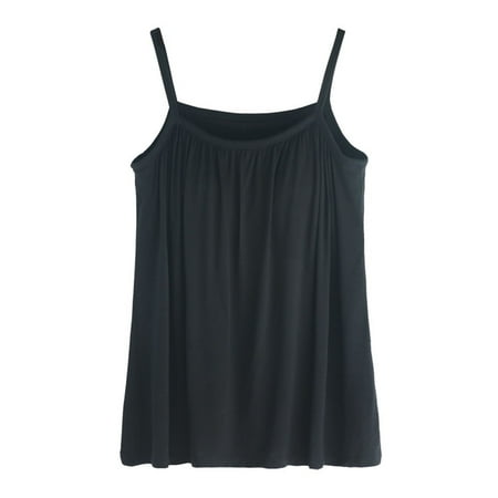 Tank Top For Women Summer Solid Color Built Bra Neck Padded Plus Size Camisole Vest Tshirts Activewear Black XXXXL