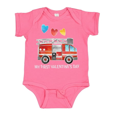 

Inktastic My 1st Valentine s Day Fire Truck with Hearts Gift Baby Boy or Baby Girl Bodysuit