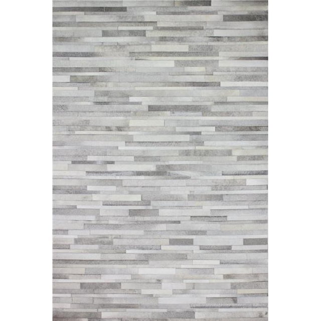Bashian H112-GY-4X6-H16 Santa Fe Collection Striped Contemporary Leather Hand Stitched Area Rug, Grey - 4 x 6 ft.