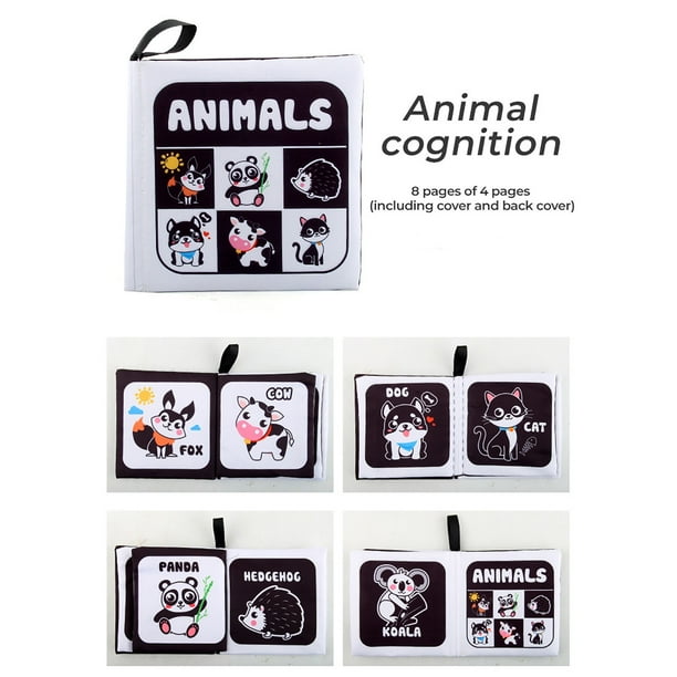 Libro De Tela Blando Para Bebés, Educativo, En Blanco Y Negro, Con Animales, Frutas Y Números, Libro De Tela Para Reconocer, Juguete.